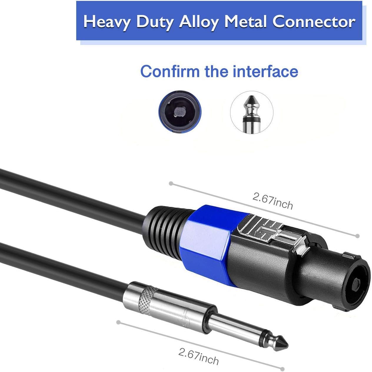 Dekomusic 2Pack 25 ft Speakon to 1/4" Male Speaker Cables, Professional 12 Gauge AWG Wire Audio Amplifier Connection Cord, DJ/PA Speaker Cable Wire with Twist Lock.: Industrial & Scientific