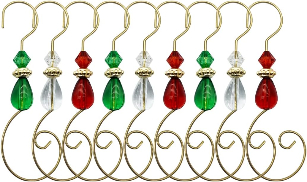 Ornament Hooks - Christmas Ornament Hanger Decoration Iron Hook with Acrylic Jewelry for Christmas Tree ,Home Decoration (Gold Hook, Clear Jewelry,36 Pieces) (3 Colors)