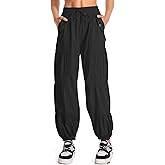 liyiyiyia Women's Cargo Pants Parachute Pants Elastic Waist Wide Leg 4 Pockets Girls Streetwear Y2K Festival Outfits