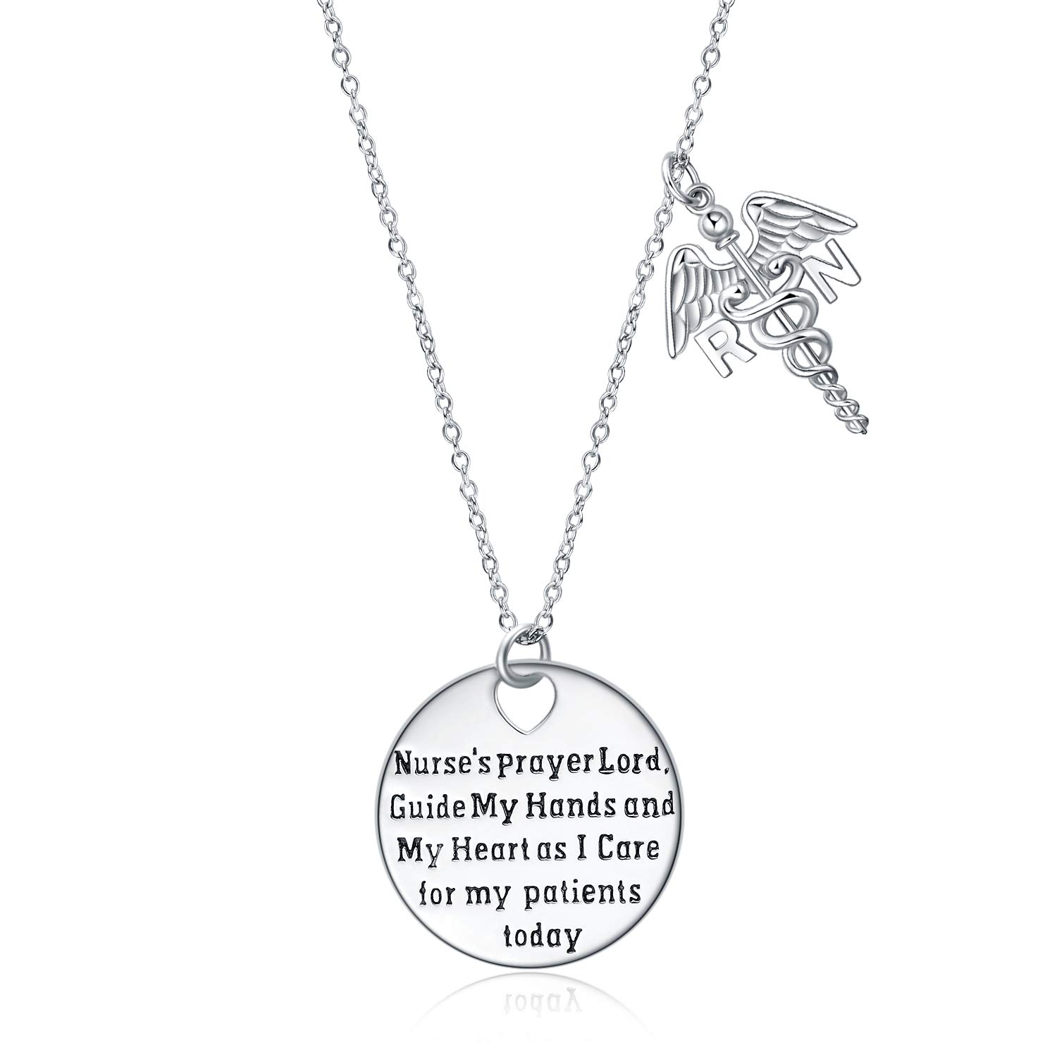 YFN RN Nurse Registered Caduceus Angel Pendant Necklace Sterling Silver Nurse Gift for Doctors