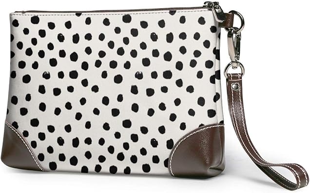 black and white polka dot clutch bag