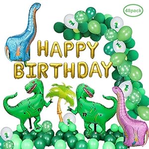 DAYPICKER Decoraciones de Fiesta de Dinosaurio Globos, Banner de Globos de Dinosaurio 20pcs Globos de látex Verde 10pcs Globos de Dinosaurio 2pcs Green Tyrannosaurus Rex 2Pc Pin Globos de Dinosaurio