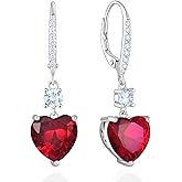 Vesitim Women's Heart Dangle Earrings Sterling Silver Solitaire Drop Earring Birthstone Leverback Jewelry Gift
