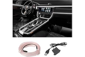 HIPOPY EL Wire Interior Car LED Strip Lights, USB Auto Neon Light Strip with Sewing Edge, 16FT Electroluminescent Car Ambient Lighting Kits with Fuse Protection, Car Decoration Accessories (White/16FT)