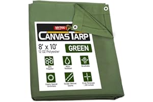 Mytee Products 8' x 10' Green Canvas Tarp 12oz - Water Resistant & Breathable - Heavy Duty Tarps - Multipurpose Tarpaulin Cov