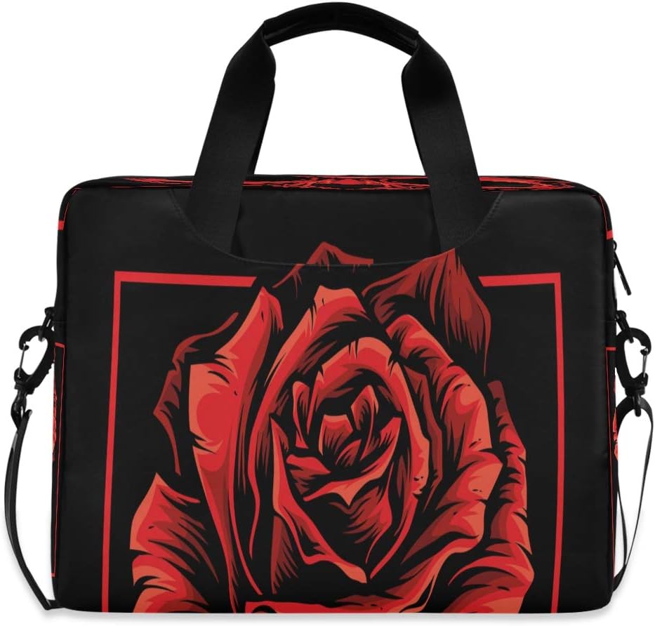 Laptop Bag Briefcase Shoulder Bag - Red Skull Roses 15.6 Inch Tote Bag Laptop Messenger Shoulder Bag Case Notebook Bag, Great to Business