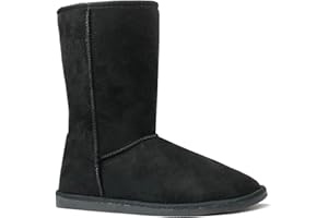 REDVOLUTION Women's Suede Faux Fur Mid-Calf Classic Winter Boots Rubber Sole