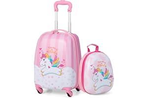 Goplus 2PC Kids Luggage, 12" & 16" Kids Carry On Luggage Set with 4 Spinner Wheels, Lightweight Rolling Spinner Suitcase for Children Toddlers Boys and Girls Travel
