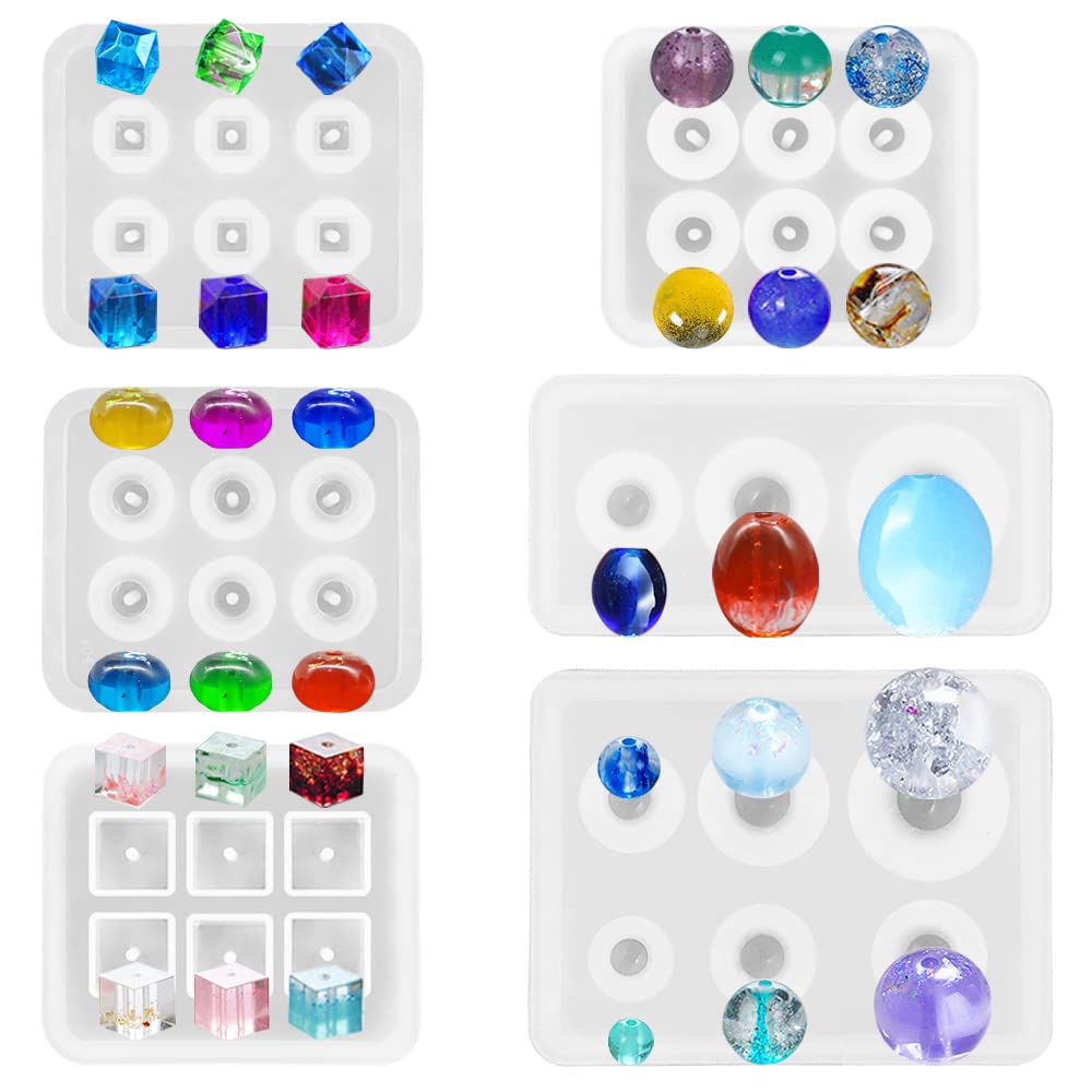 Six Pcs Resin Bead Mold, JiaLe Eggs Ball Silicone Moulds and Square Shapes Mold Pendant Casting Molds for Gems Bead, Crystals and DIY Jewelry Making