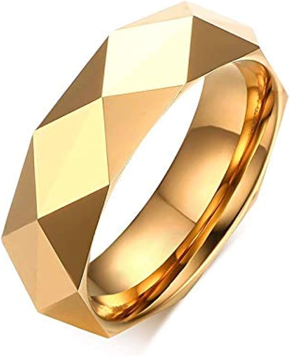 6MM Faceted Diamond Cut Tungsten Carbide Ring (Gold) - 6