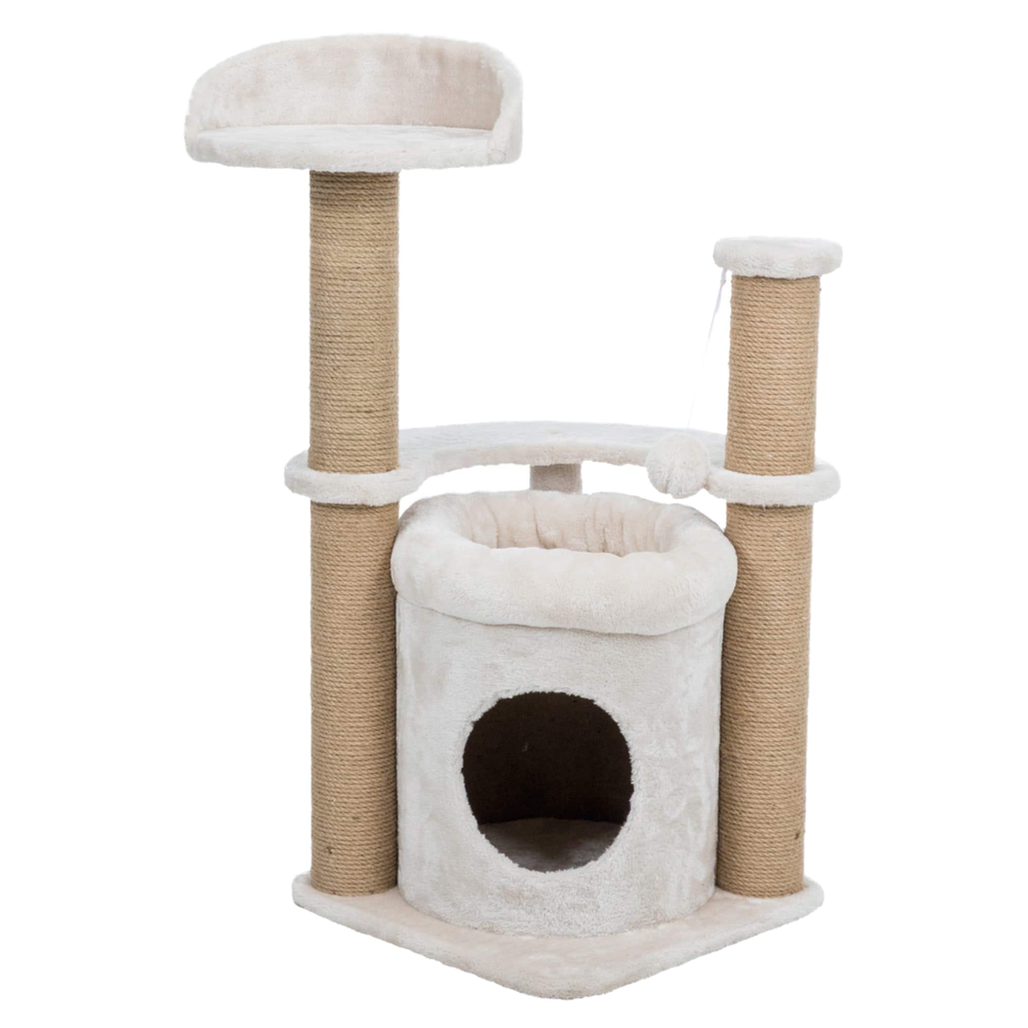 Trixie Nayra Cat Scratching Post 32.7 Inch - with Jute-Wrapped Post and Large Condo & Dangling Cat Toy - in Greige-Brown