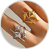 TUCEWP 2Pcs Y2k Rings for Women Gold Silver Star Statement Rings Punk Grunge Goth Chunky Rings Adjustable Open Ring Set Fashion Irregular Cool Stacking Thumb Ring Trendy Birthday Christmas Gift