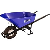 Bon Tool 28 900 Premium Contractor Grade Steel Single Wheel Wheelbarrow with Steel Hande and Knobby Tire, 6 Cubic Feet
