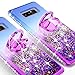 SOGA Rhinestone Glitter Bling Liquid Floating Quicksand Cute Phone Case Compatible for Samsung Galaxy Note 8 Case with Embedded Metal Ring for Magnetic Car Mounts Include Lanyard - Purple on Blue