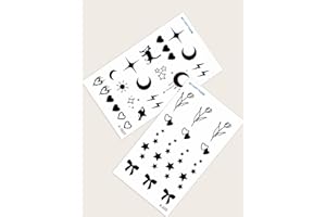2PCS Black & White Lines Starburst Heart Cat Flower Pattern Finger tattoo Sticker Holiday Gift Party Wrist Clavicle Temporary