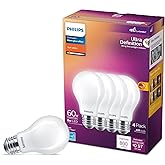 PHILIPS LED 60W A19 4-Pack Ultra Definition Soft White LED Light Bulbs (2700K) 800 Lumen (8W = 60W) Dimmable Clear Flicker-Free Light Bulbs