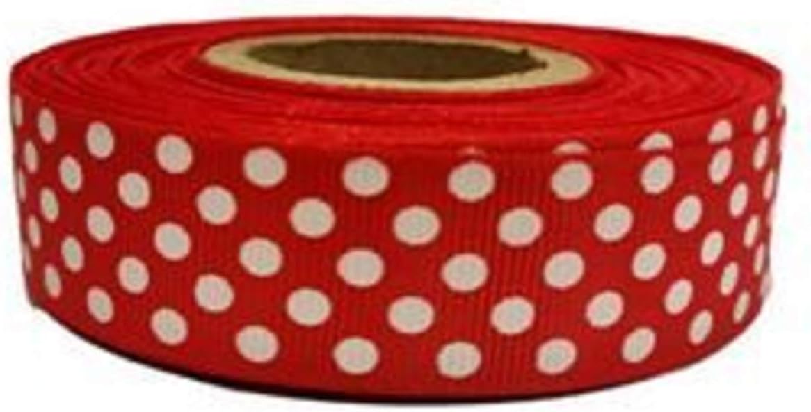 CCDS Grosgrain Classic Red Polka Dot Printed Ribbon Set Embossed Value Pack Roll for Crafts Decoration (20 Meters)