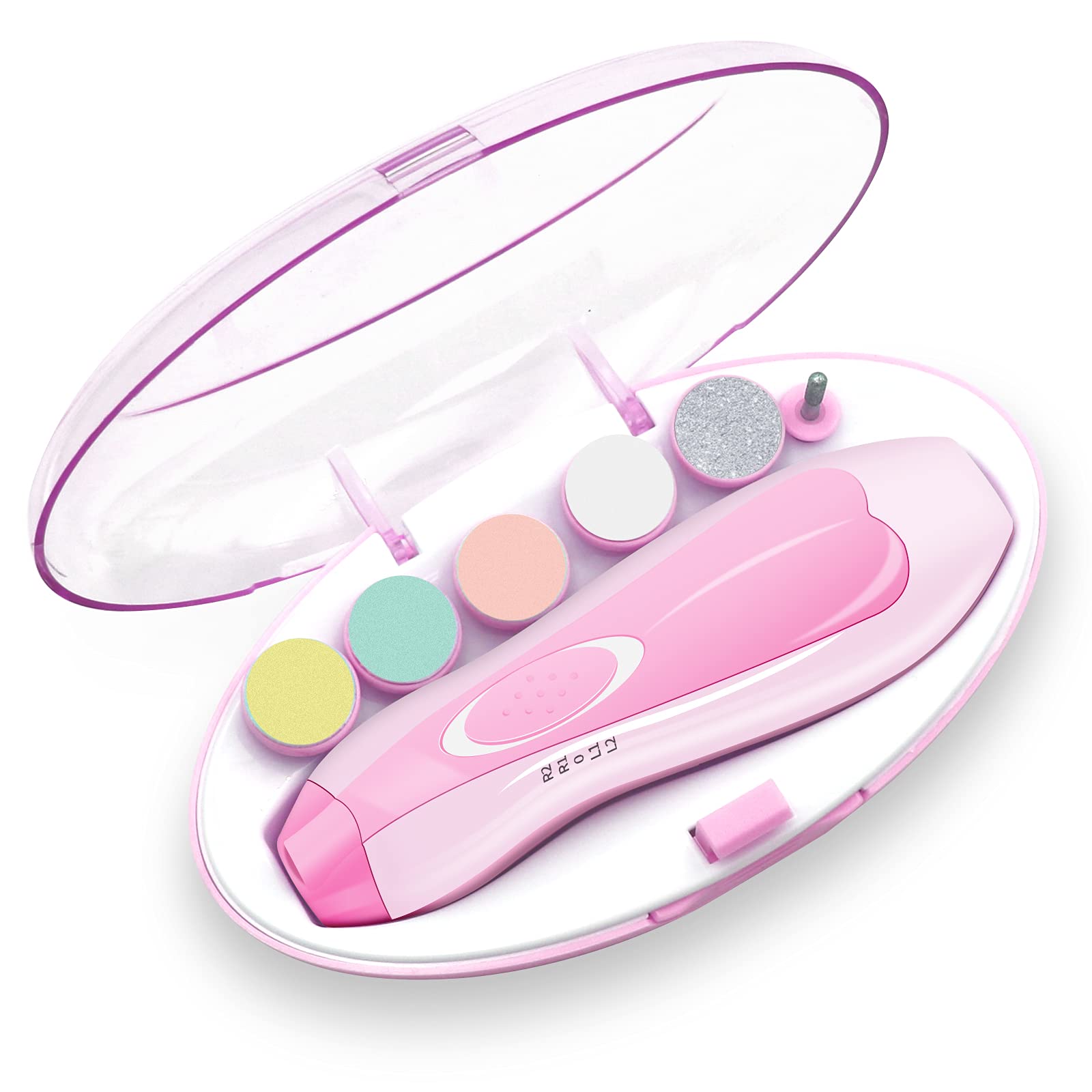 Baby Nail File, Electric Baby Nail Trimmer with LED Front Light, Safe and Quiet Baby Nail Clipper with 6 Grinding Heads for Newborn Infant Toddler Kids or Women (Rose)