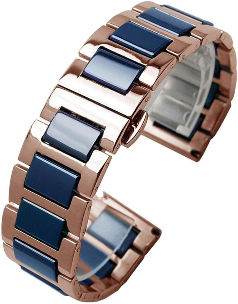 Luxury Black White Blue Green Brown Pink Ceramic Watch Band Stainless Steel Watch Bracelets Deployment Clasp Metal Watch Strap for Men Women 14mm 16mm 18mm 20mm 22mm