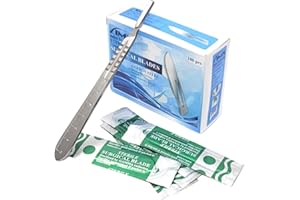 IMEDS Scalpel Blades #21 Sharp Carbon-Steel Sterile Pack of 100 with Free Stainless Steel Scalpel Handle #4 Graduated Kit to 