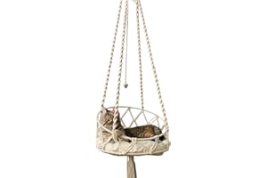 Cat Hanging Hammock, Cat Swing 16 Inch, Hanging Bed with Cotton Mat, Boho Macrame Hammock for Sleeping