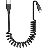 Quickeep Car Carplay Cable 3ft Coiled USB A to USB C Fast Charge Cord for iPhone 16/15/Plus/Pro Max/MacBook Pro, Auto Coiled Retractable iPhone Car Cord