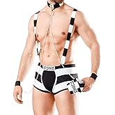 Clobeau Men Halloween Sailor Costume Sexy Lingerie Underwear 3PCS Prisoner Suspender Underwear Outfits Halloween Cosplay Sexy Erotic Briefs Prisoner Role Play Costume