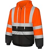 Uno Mejor Hi Vis Hoodie for Men Women, Class 3 High Visibility Sweatshirts with Zipper, Reflective Safety Hoodies for Men with Black Bottom for Construction, Orange, XL