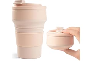FIJINHOM 12oz Collapsible Cup for Traveling, Collapsible Silicone Travel Cup for Hot and Cold Drinks, Leak Proof Silicone Folding Travel Coffee Mug for Camping & Hiking, BPA Free Pink