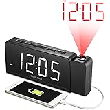 SHANLONYI Time Projection Alarm Clock Radio with AM/FM, Battery Backup, Dual Alarm, 1.8&rdquo; LED Display, USB charging for Smartphones & Tablets, 1.5 feet Micro USB Cable