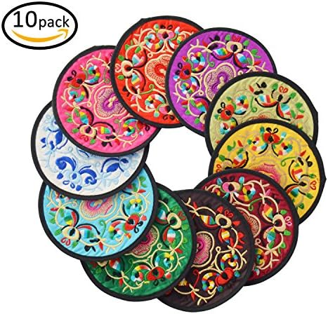 Cloth coasters for drinks absorbent,Unique Embroidered Design Cup Mat,Multicolor Vintage Ethnic Floral,Handcrafted ,5.12" .Perfect for Everyday Use,as well as Gifts