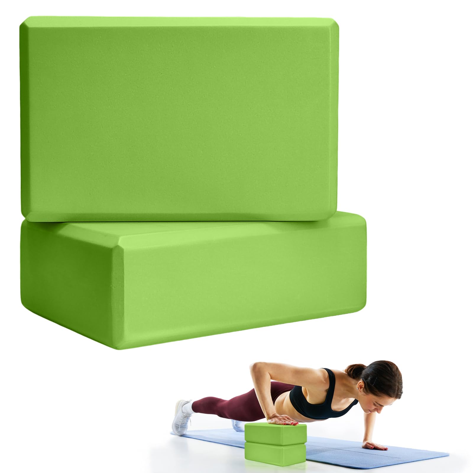 Septo 2 Pcs Yoga Blocks, 9x6x3 Inch Green Foam Blocks for Pilates