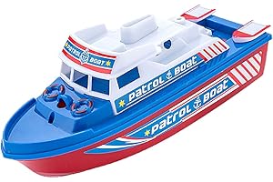 NEXTAKE Electric Marine Patrol Boat - Coast Guard Vessel Police Speedboat Ship Model with Siren and Light (Blue 1)