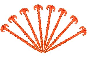 TZT Canopy Stakes Canopy Anchors Beach Tent Stakes Heavy Duty Screw Shape 25 cm 10 inch - 8 Pack Orange Tent Stake for Outdoor Hiking Camping