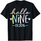 Hello Nine Est 2016 9 Years Old 9th Birthday Girls Boys T-Shirt