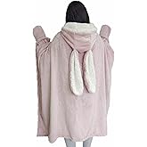 IBAIOU Bunny Ears Oversized Wearable Blanket Hoodie Soft Comfortable Blanket Cape for Women Hooded Cape Throw