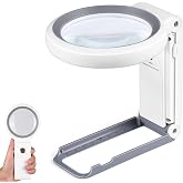 Magnifying Glass with Light and Stand, Foldable Magnifier for Reading | Handheld&amp;Standing, 3X 3.2" Glass Lens, 10X 0.82" Acrylic Lens, 18LEDS 3 Light Mode, Battery Powered