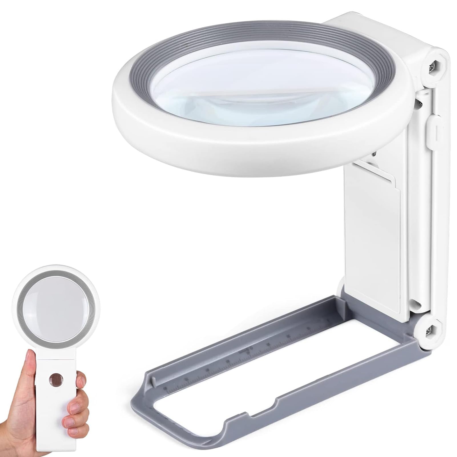Magnifying Glass with Light and Stand, Folding Handheld Magnifying Glass 18 LED Illuminated Lighted Magnifier for Macular Degeneration, Seniors Reading, Close Work, Coins, Jewelry