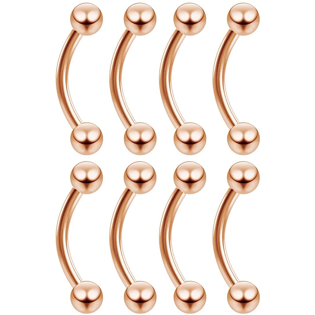 Bling Piercing 2pc 16g 1.2mm Rose Gold Barbells Curved J-Curve Bar Helix Daith Bridge Stud Lip Rings Tragus Cartilage Bar Eyebrow 10mm