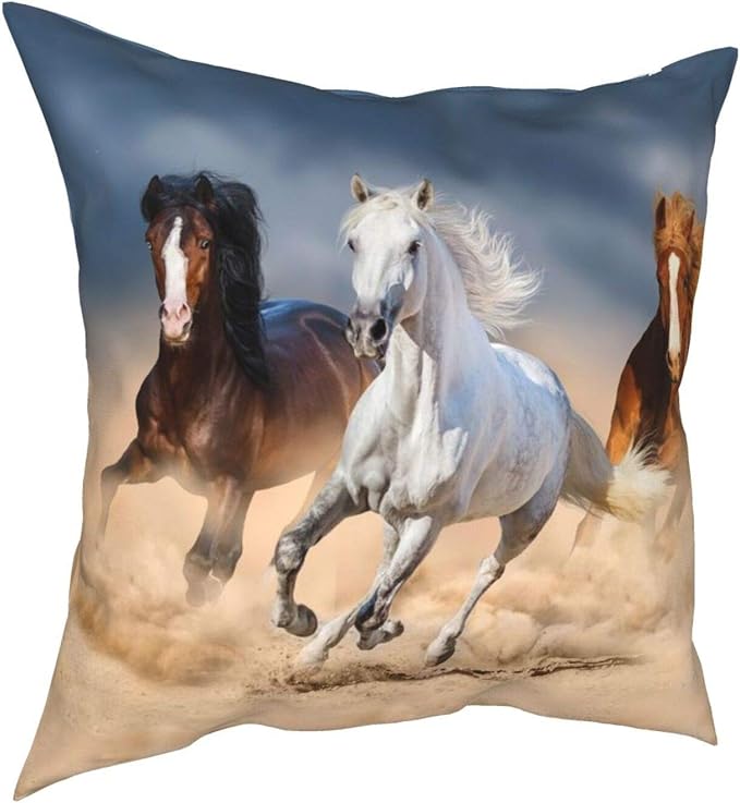 Longmaned Horse Running in The Desert Pillow Covers 18x18