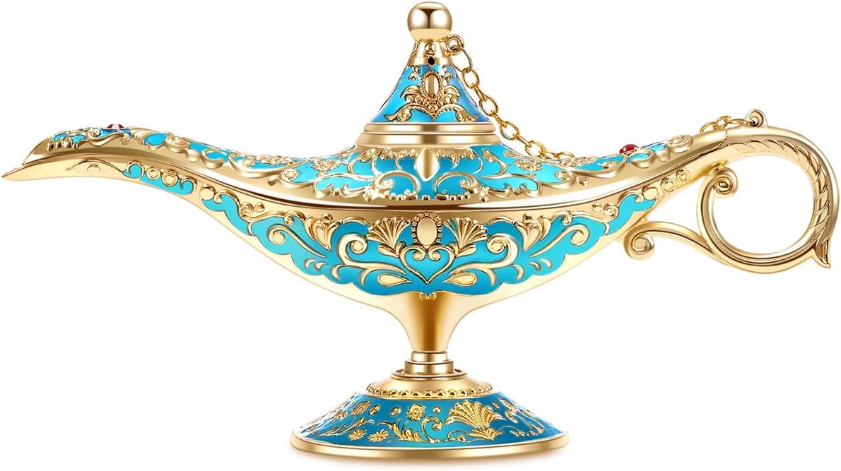 Oil Lamps & Accessories - Gusnilo Vintage Aladdin Magic Lamp Genie Collector's Edition /Wedding Table Decoration,Collectable Rare Classic Arabian Props Aladdin Pot & Delicate Gift for Party/Birthday(Peacock Blue)