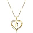Yesteel Heart Initial Necklaces for Women, 14K Gold Plated Cubic Zirconia Heart Pendant Necklace, Dainty Initial Charm Necklace Letter A to Z Jewelry for Women Girls