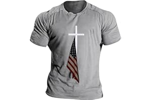 TOWMUS 4th of July T Shirts for Men Men's USA American Flag and Cross Print Tactical Short Sleeve Round Neck Tee Shirt Tops