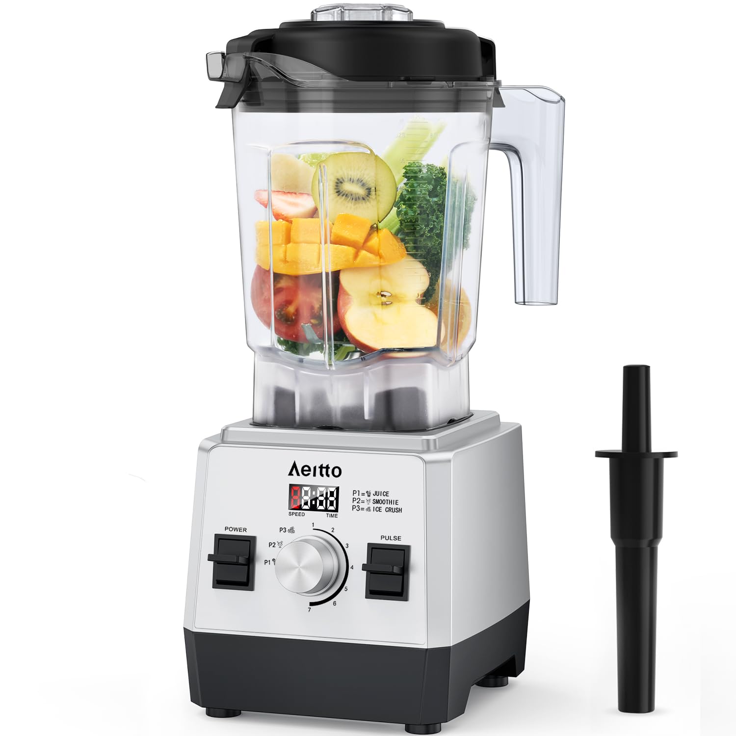 Licuadoras Aeitto para Cocina con 68Oz. Licuadora de batidos de gran capacidad, potencia máxima de 1800 W, 3 programas preestablecidos y 7 velocidades, licuadora de encimera profesional para batidos, trituración de hielo, bebidas congeladas, astilla