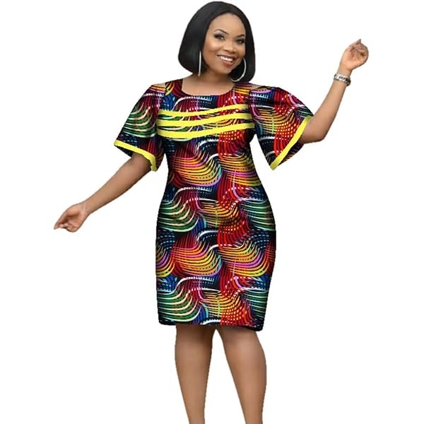 African Dress Milageto Women's - Short Sleeve, Loose Fit Traditional Print  African Dashiki Dress
