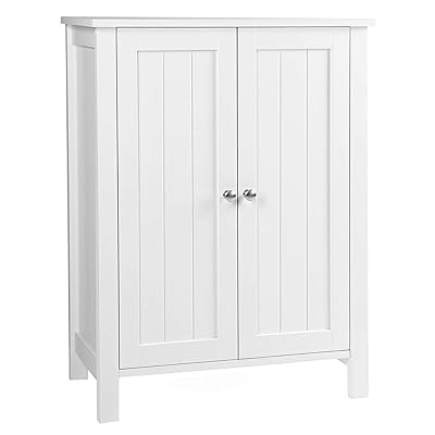 VASAGLE Bathroom Floor Storage Cabinet with Double Door, White