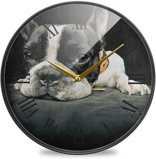 SLHFPX Wall Clock Battery Operated French Puppy Pug Bulldog