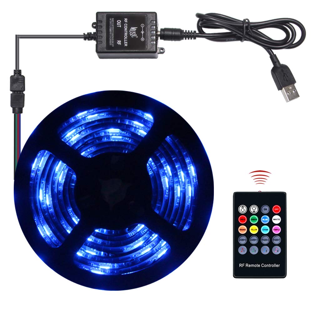 Abtong USB LED Strip Lights Sync to Music, 7.5ft/2.5M Music Led Light Strip with RF Remote Waterproof LED Strip Rope Lights USB Powered RGB LED Lights Flexible Color Changing Lights