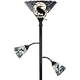 Bieye L10957 Raven Sitting on Bare Tree Branch Again Full Moon Tiffany Style Stained Glass Torchiere Floor Lamp with Sidelights for Reading Home Decor, 70-inches Tall (Dark Blue)