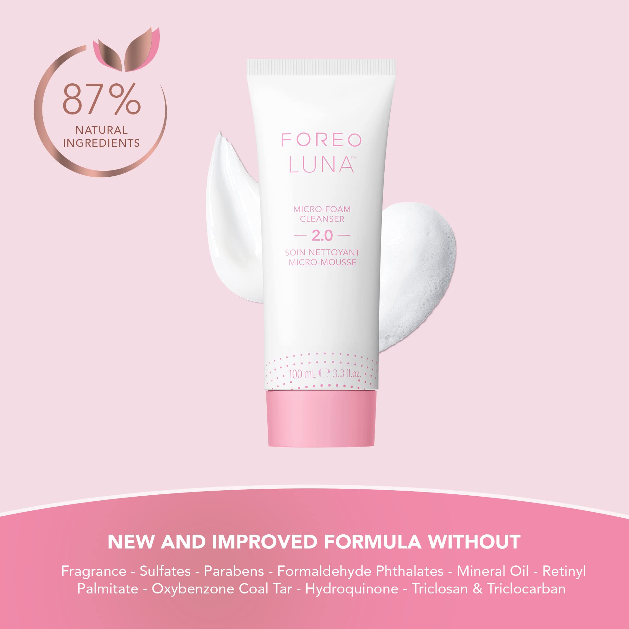 FOREO LUNA Micro-Foam Face Cleanser 2.0 - Exfoliating Face Wash - Pore Minimizer - All Skin Types Facial Cleanser - Travel Size - Vegan - Facial Skin Care Products with Vitamin E - 3.3oz